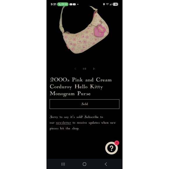 2000s Y2K Hello Kitty Pink & Cream Corduroy Hello Monogram Shoulder Bag Purse - Picture 2 of 15